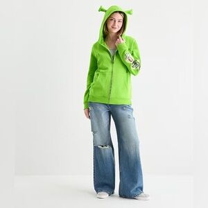 Shrek Size S Full Zip Womens Long Sleeve Embroidered Fleece Zipper Hoodie, New